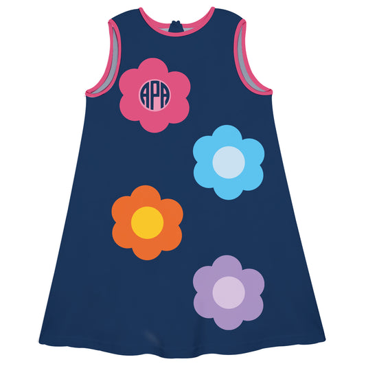 Flower Personalized Monogram Navy A Line Dress