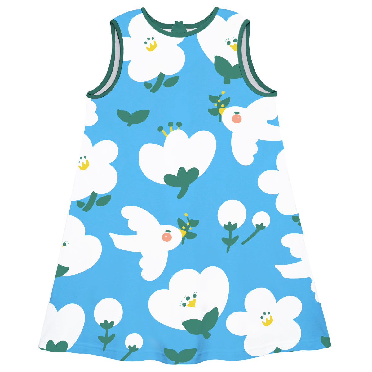 Flowers Print Blue A Line Dress