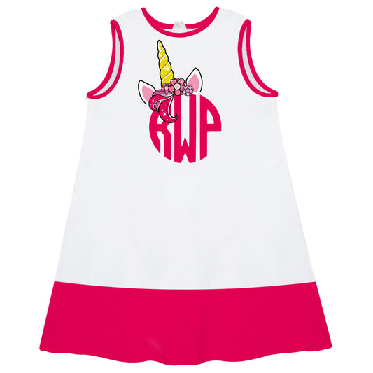 Unicorn Monogram White and Hot Pink A Line Dress