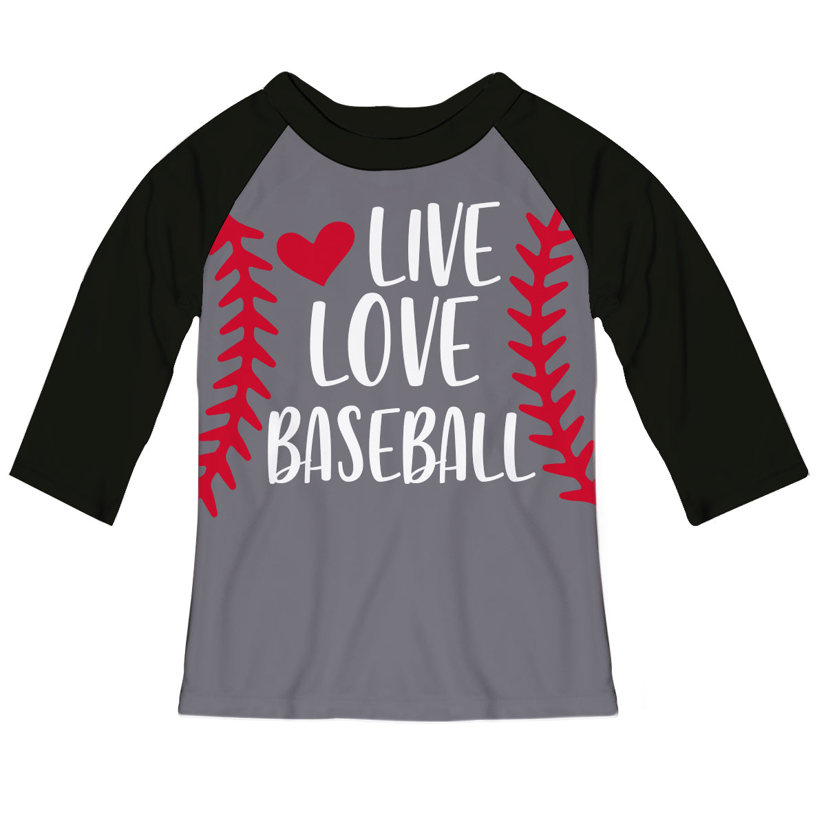 Live Love Baseball Gray and Black Raglan Tee Shirt 3/4 Sleeve