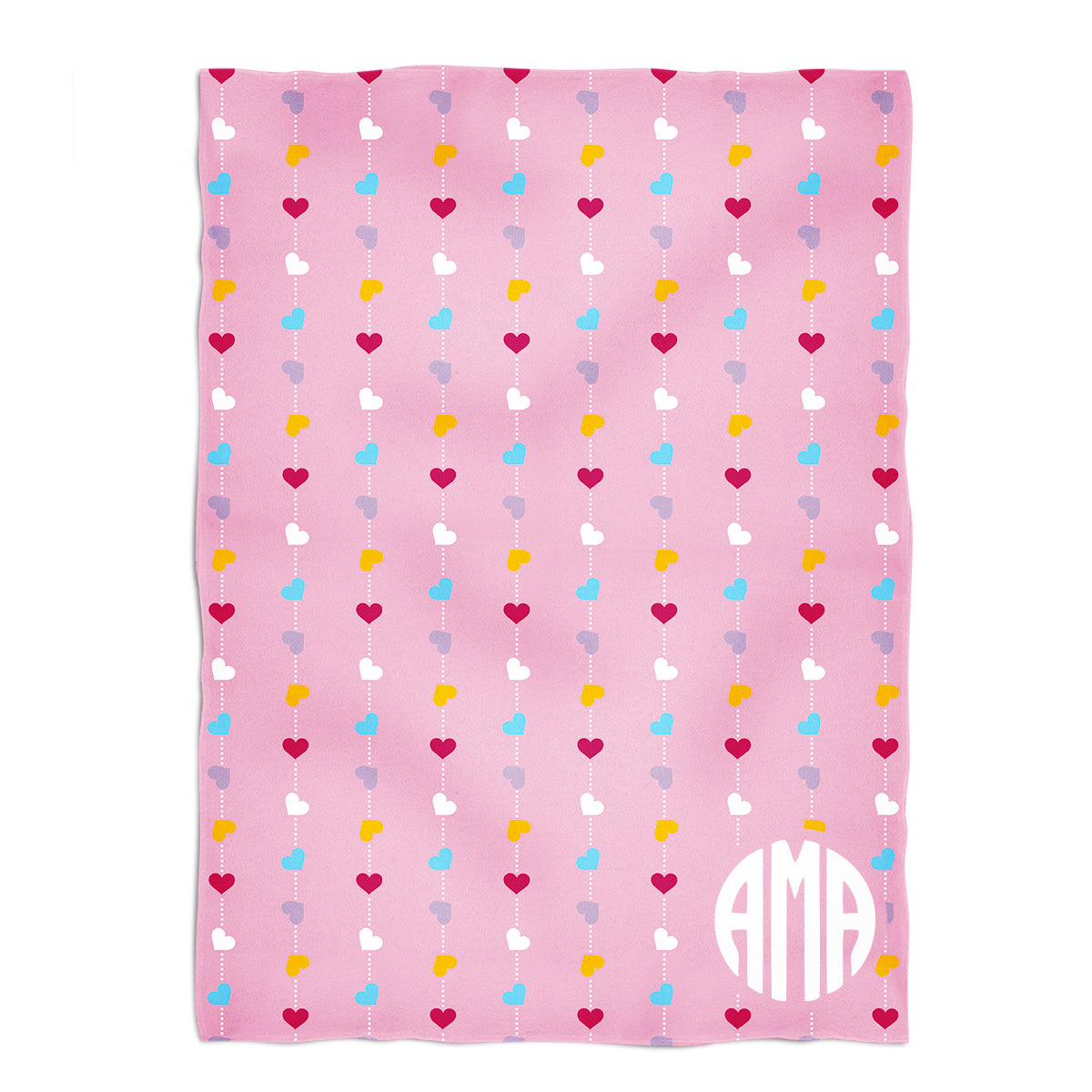 Hearts Print Personalized Monogram Pink Plush Minky Throw