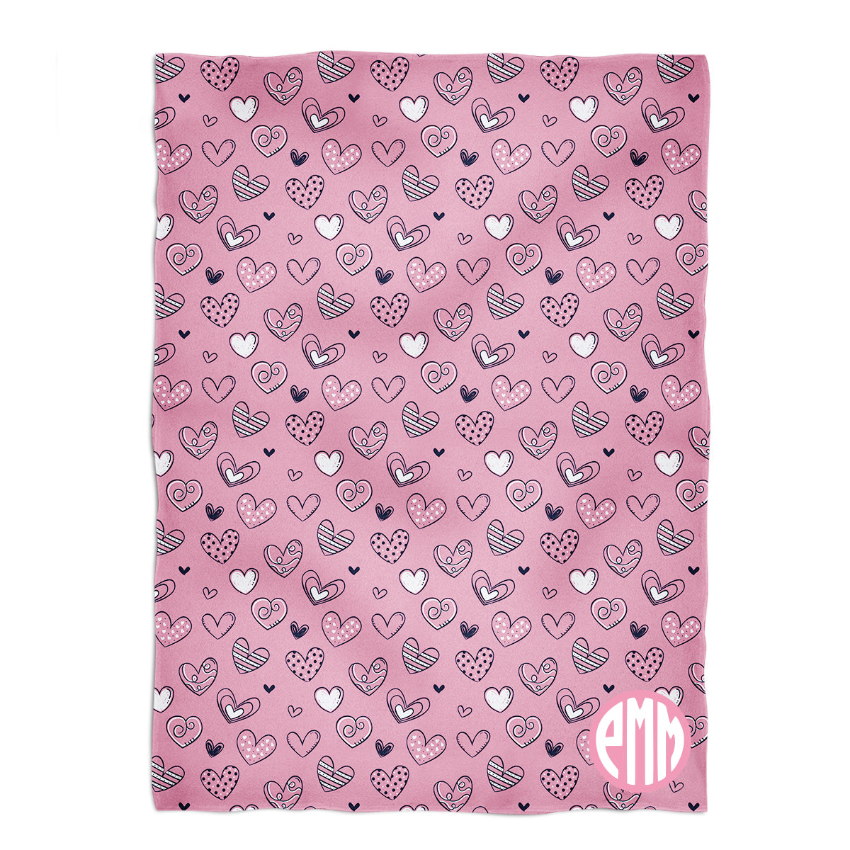 Hearts Print Personalized Monogram Pink Plusk Minky Throw