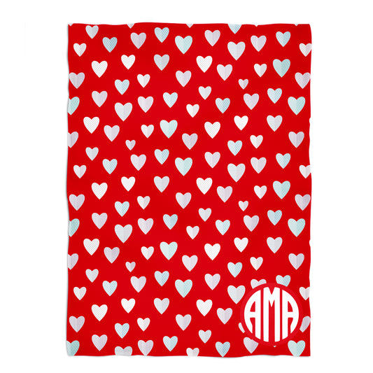 Hearts Print Personalized Monogram Red Plusk Minky Throw