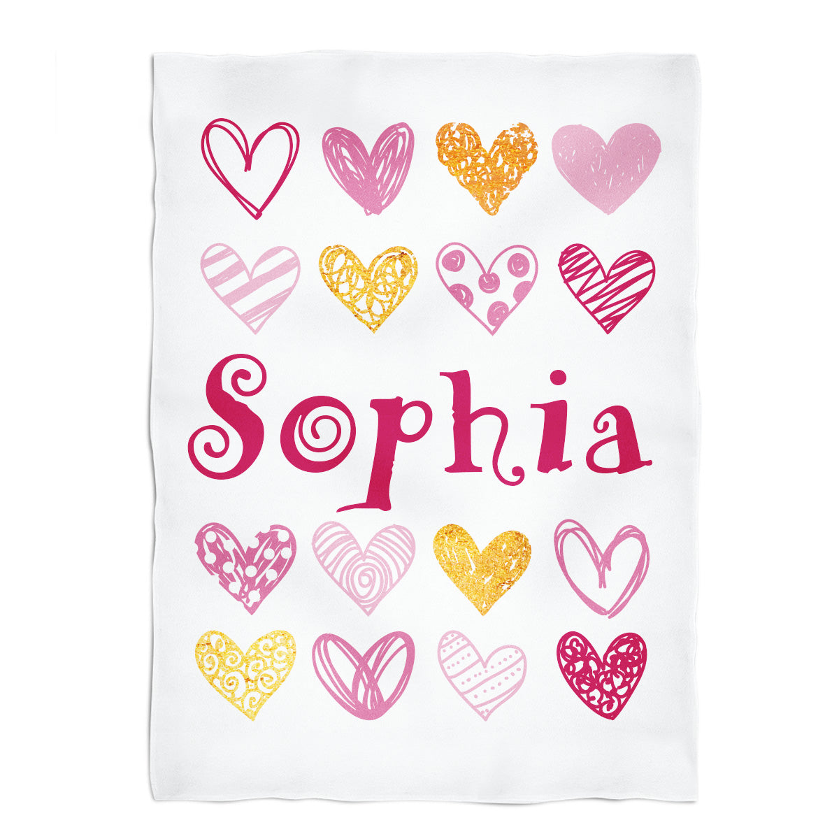 Hearts Print Personalized Name White Plush Minky Throw 38 x 47""