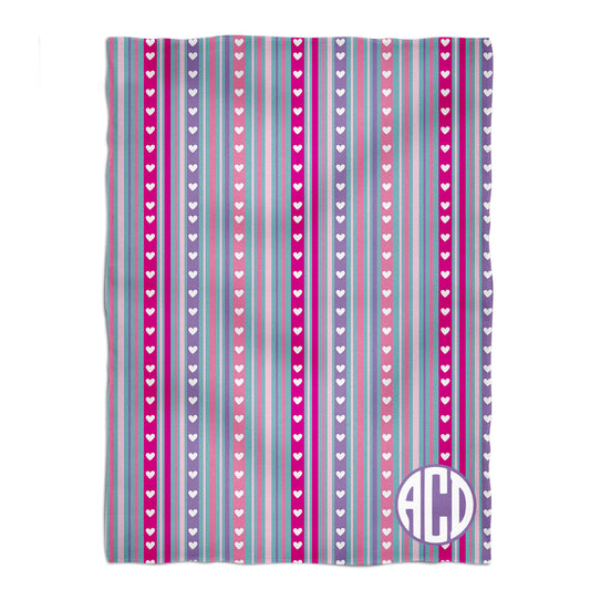 Hearts and Stripes Monogram White Minky Blanket