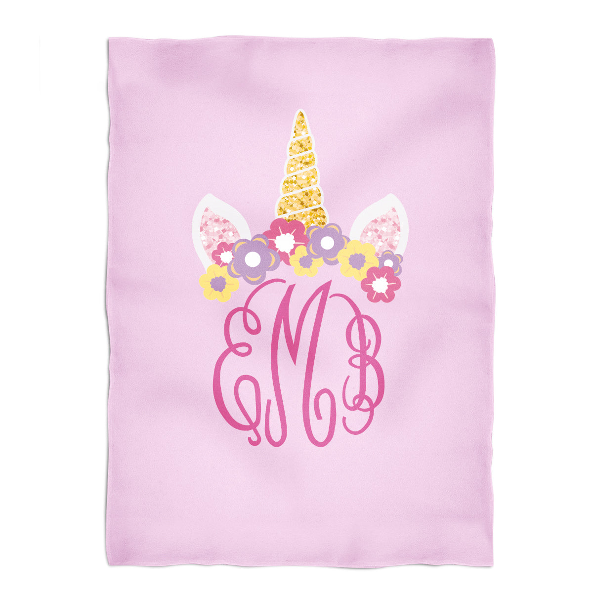 Unicorn Crown Personalized Monogram Pink Fleece Blanket