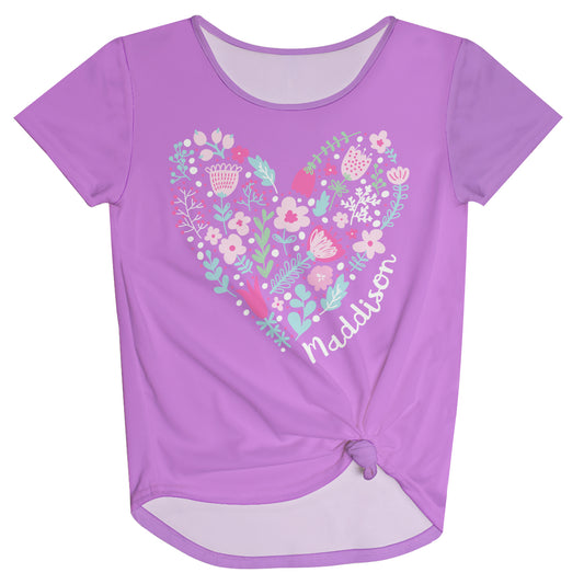 Flowers Heart Personalized Name Purple Knot Top