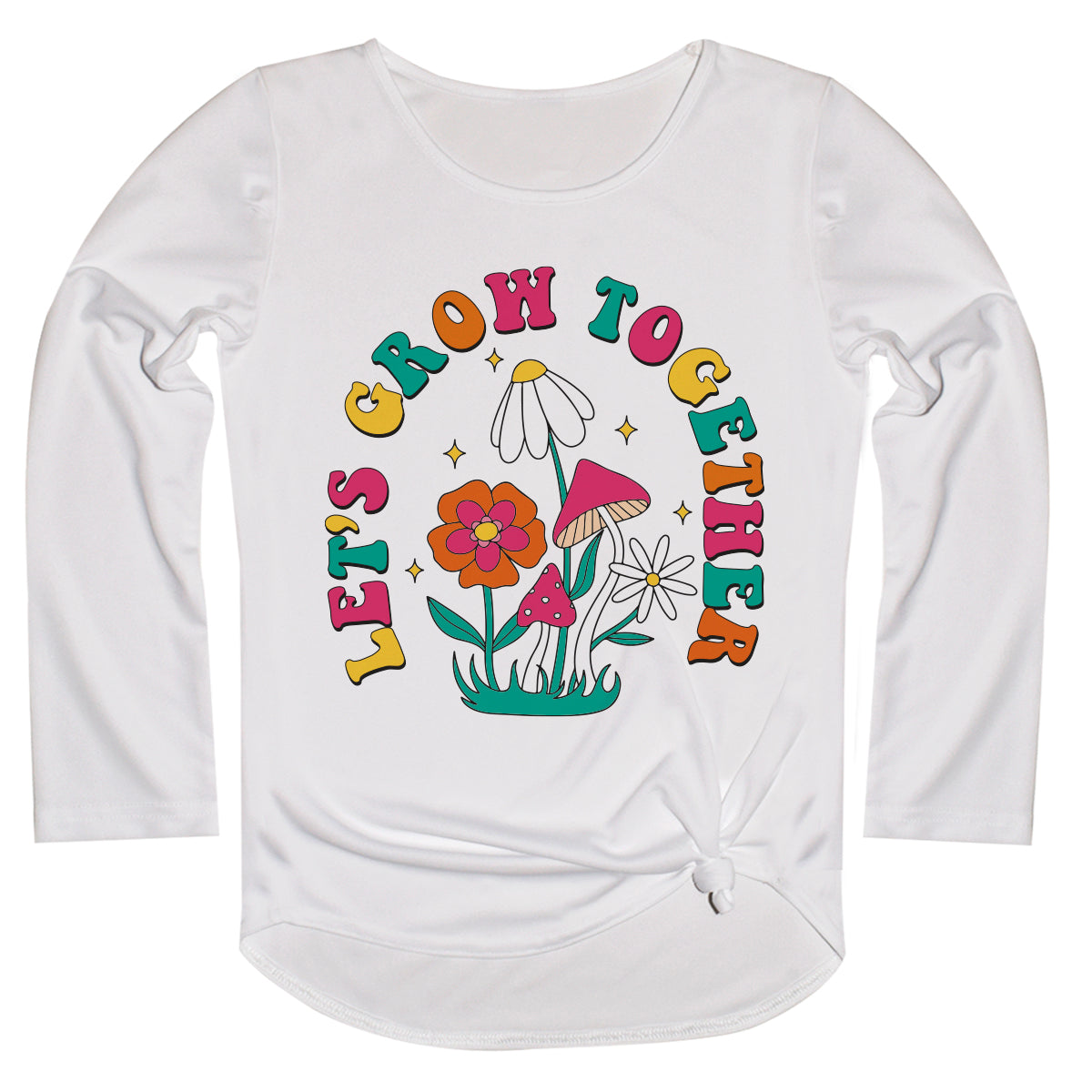 Lets Grow Together White Long Sleeve Knot Top