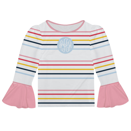 Monogram Colors Stripes Long Sleeve  Ruffle Top - Wimziy&Co.