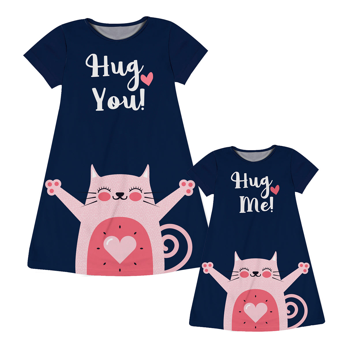 Hug You Cat Navy Short Sleeve A Line Dress - Wimziy&Co.