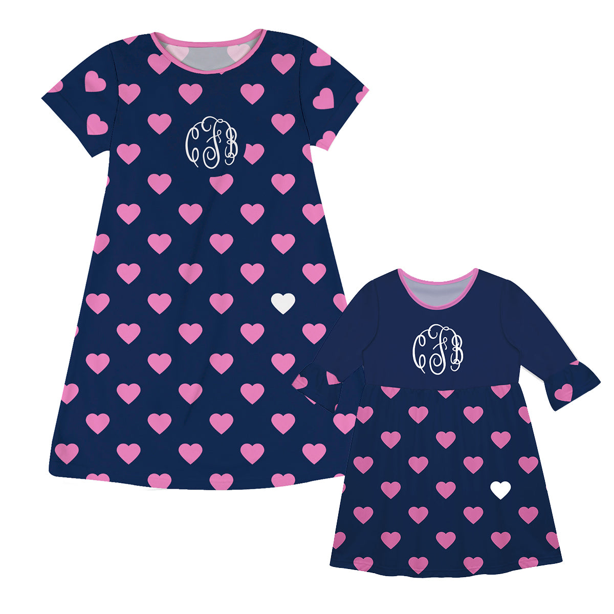 Hearts Print Personalized Monogram Navy Short Sleeve A Line Dress - Wimziy&Co.