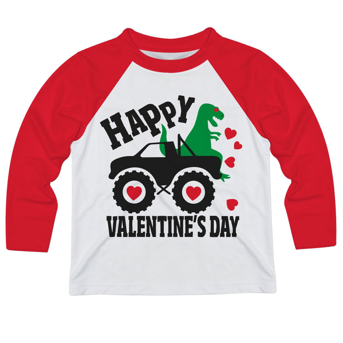 Happy Valentines Day White and Red Raglan Long Sleeve Tee Shirt