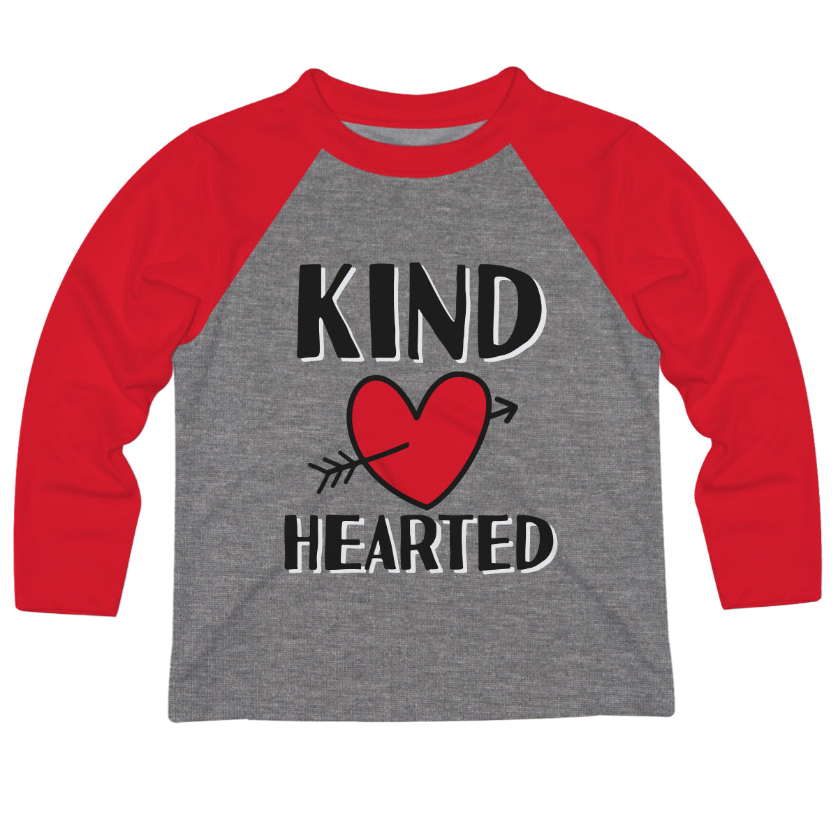 Kind Hearted Gray and Red Raglan Long Sleeve Tee Shirt