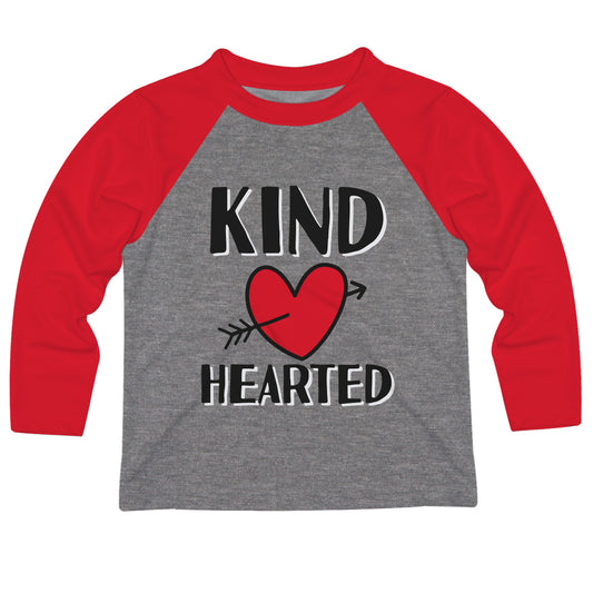 Kind Hearted Gray and Red Raglan Long Sleeve Tee Shirt