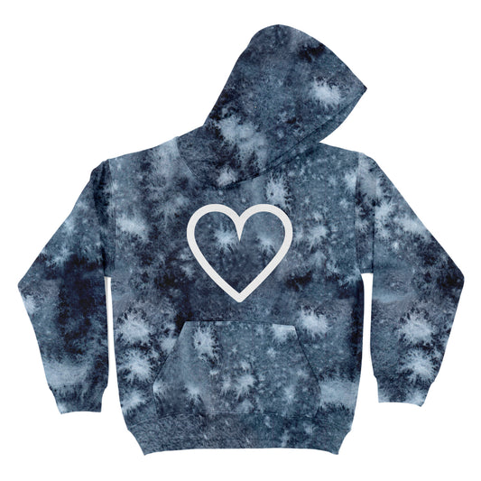 Heart Tie Dye Gray Fleece Long Sleeve Hoodie