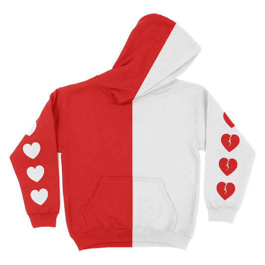 Hearts Red and White Fleece Long Sleeve Hoodie