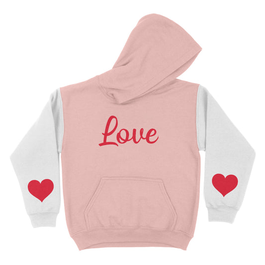 Love Light Pink and White Fleece Long Sleeve Hoodie