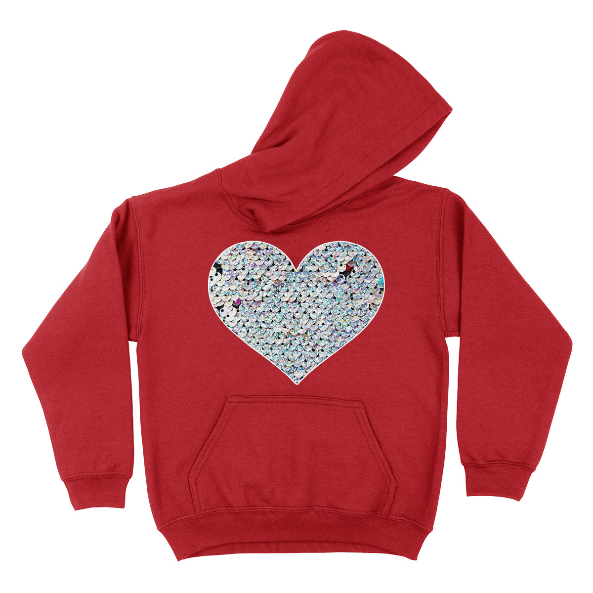 Sequin Heart Red Fleece Long Sleeve Hoodie