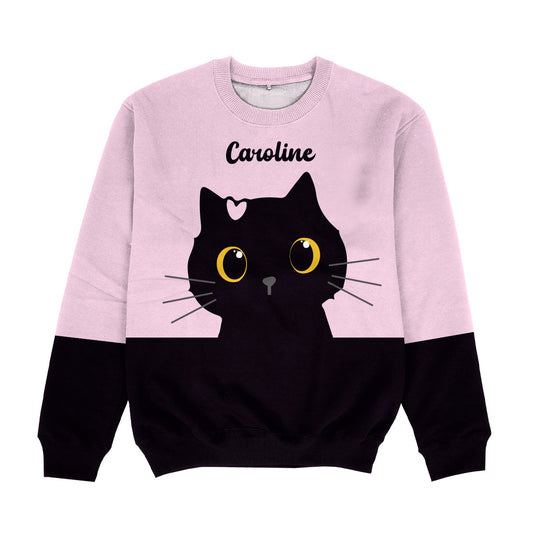 Cat Personalized Name Black and Pink Crewneck Sweatshirt