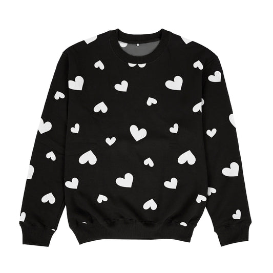 Hearts Print Black Crewneck Sweatshirt