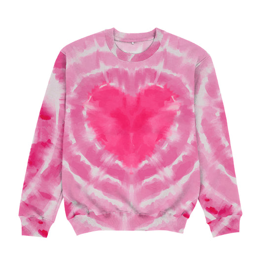 Tie Dye Heart Pink and White Crewneck Sweatshirt