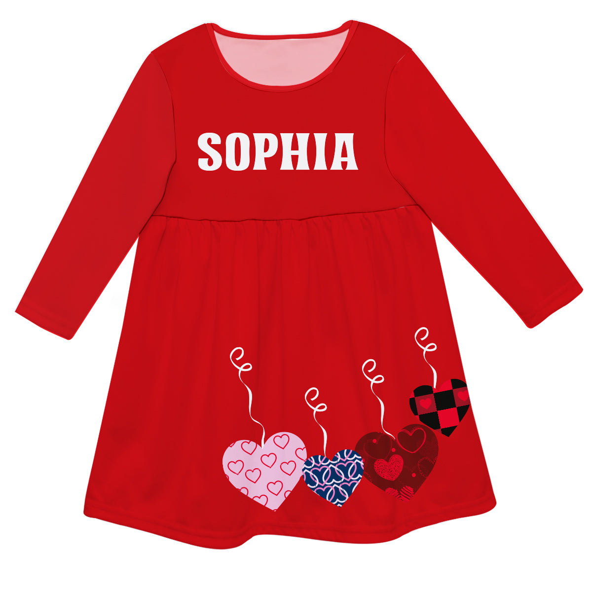 Hearts Personalized Name Red Long Sleeve Epic Dress - Wimziy&Co.