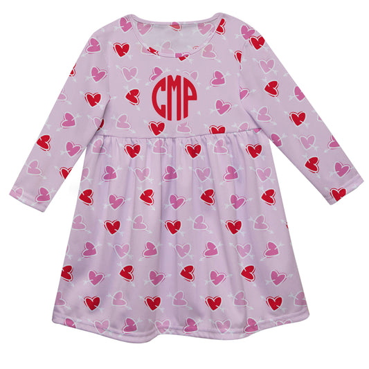 Hearts Print Personalized Monogam Pink Long Sleeve Epic Dress - Wimziy&Co.