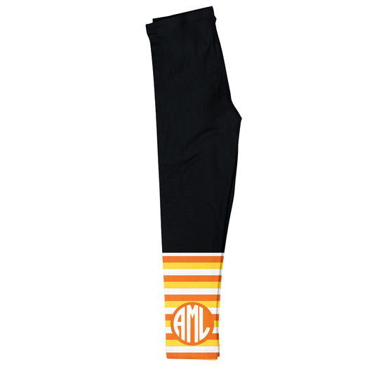 Halloween Monogram Colors Stripes Black Leggings