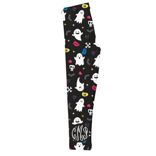 Halloween Ghost Print Personalized Monogram Black Leggings