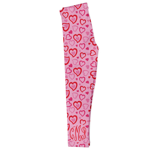 Hearts Print Personalized Monogram Pink Leggings - Wimziy&Co.