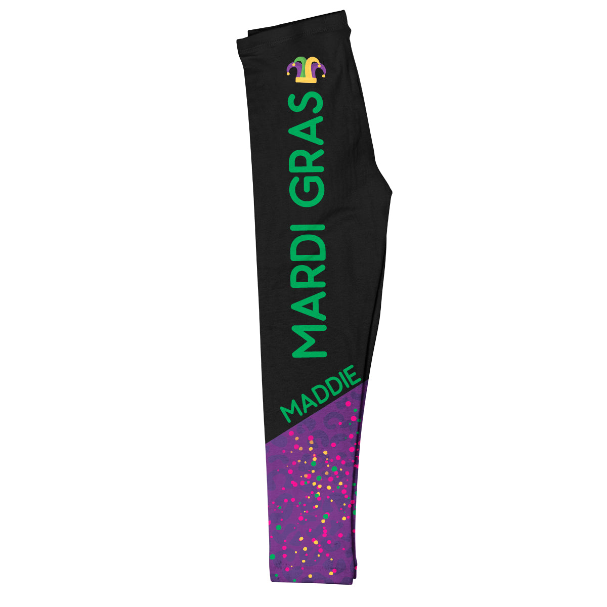 Name Mardi Gras Black and Purple Leggings - Wimziy&Co.