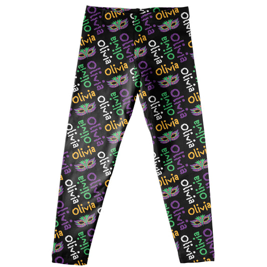 Name All Over Print Mardi Gras Black Leggings - Wimziy&Co.