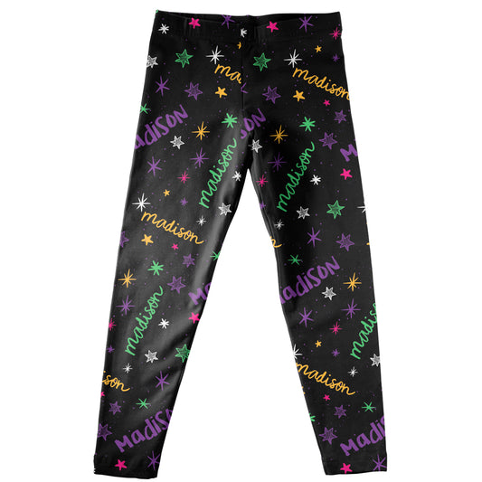 Name All Over Print Stars Mardi Gras Black Leggings - Wimziy&Co.