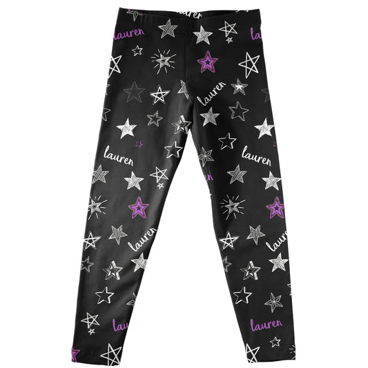 Stars And Name Print Black Leggings