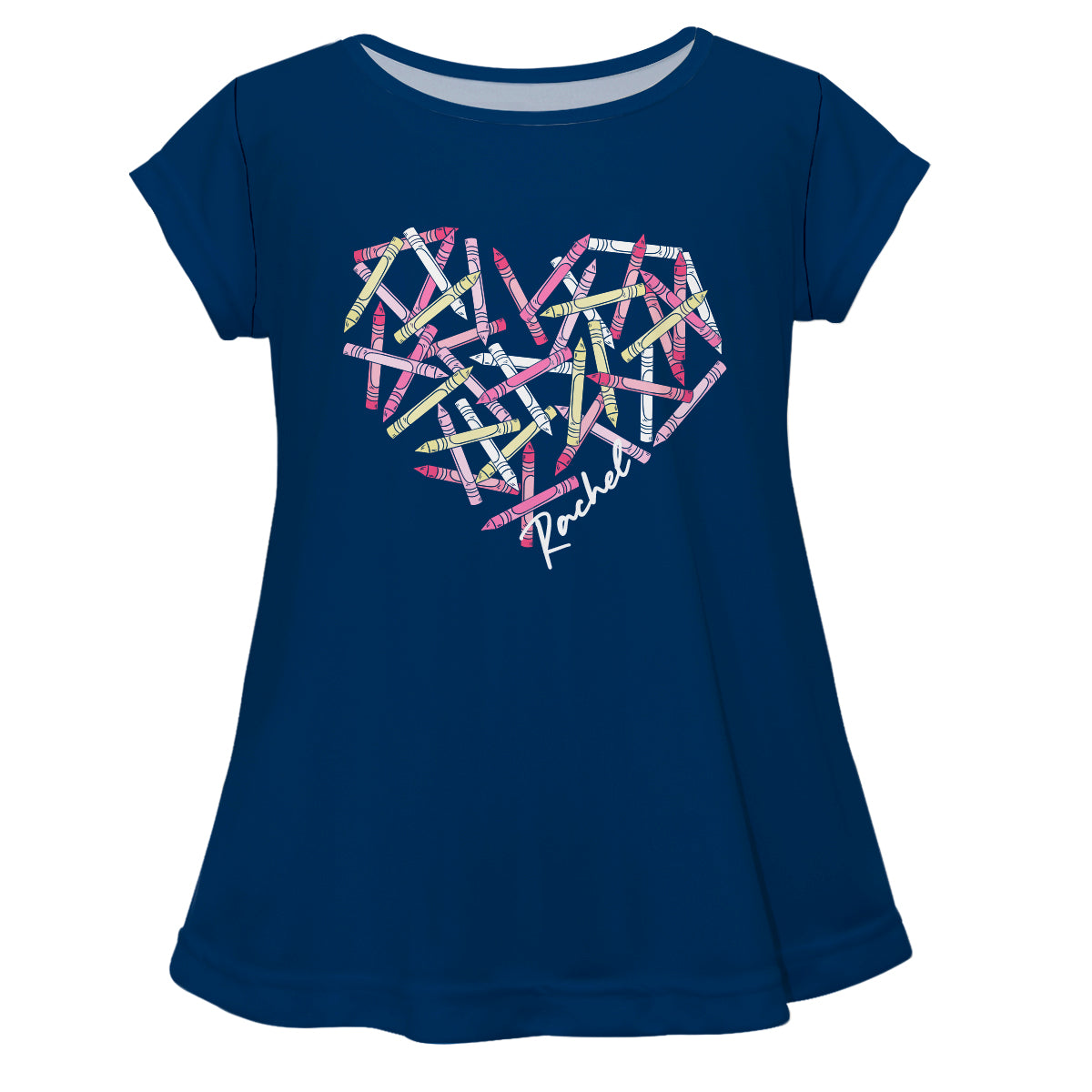 Crayons Heart Personalized Name Navy Short Sleeve Laurie Top