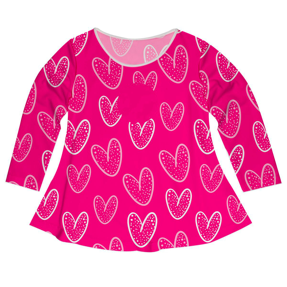 Hearts Print Monogram Hot Pink Long Sleeve Laurie Top - Wimziy&Co.