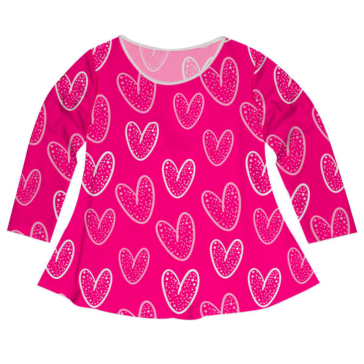 Hearts Print Monogram Hot Pink Long Sleeve Laurie Top - Wimziy&Co.