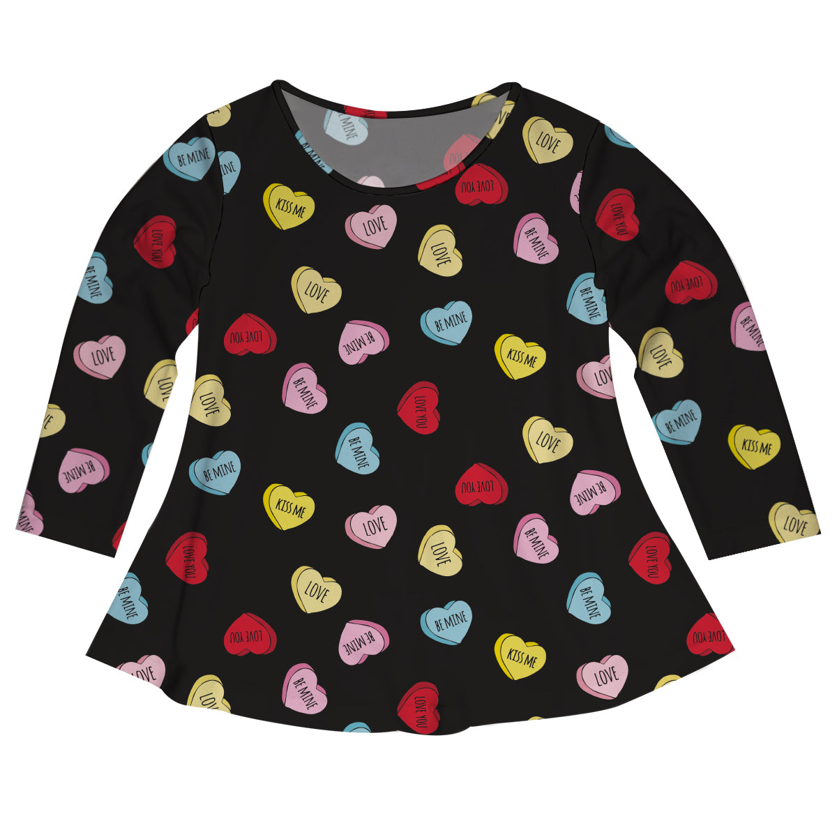 Hearts Print Black Long Sleeve Laurie Top - Wimziy&Co.