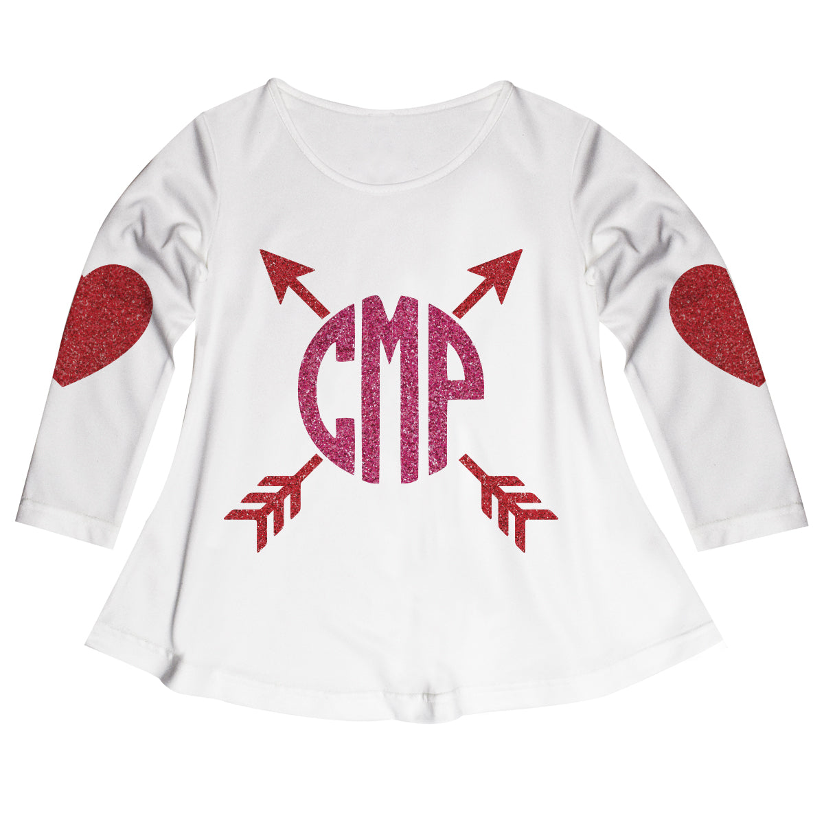 Valentines Arrow Personalized Monogram White Long Sleeve Laurie Top - Wimziy&Co.