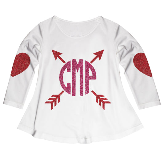 Valentines Arrow Personalized Monogram White Long Sleeve Laurie Top - Wimziy&Co.