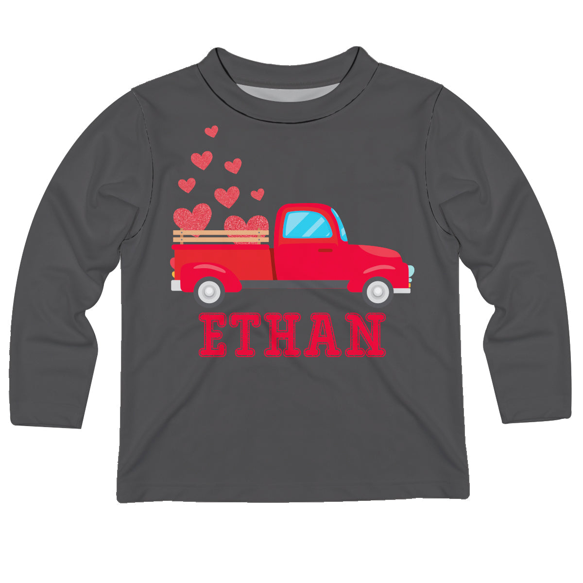 Car Hearts Personalized Name Gray Long Sleeve Tee Shirt - Wimziy&Co.