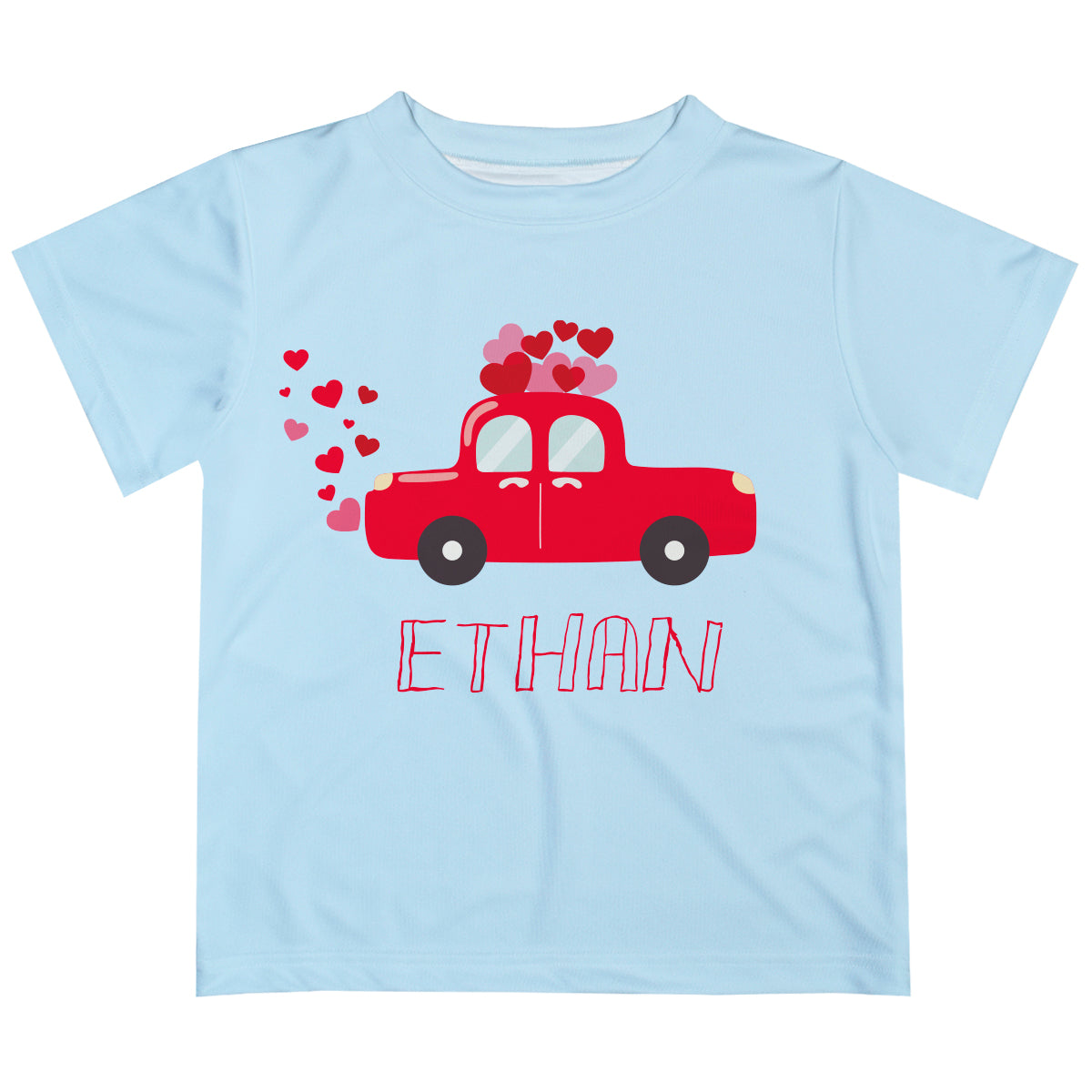 Car Heart Personalized Name Light Blue Short Sleeve Tee Shirt - Wimziy&Co.