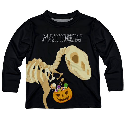 Dinosaur and Candies Name Black Long Sleeve Tee Shirt