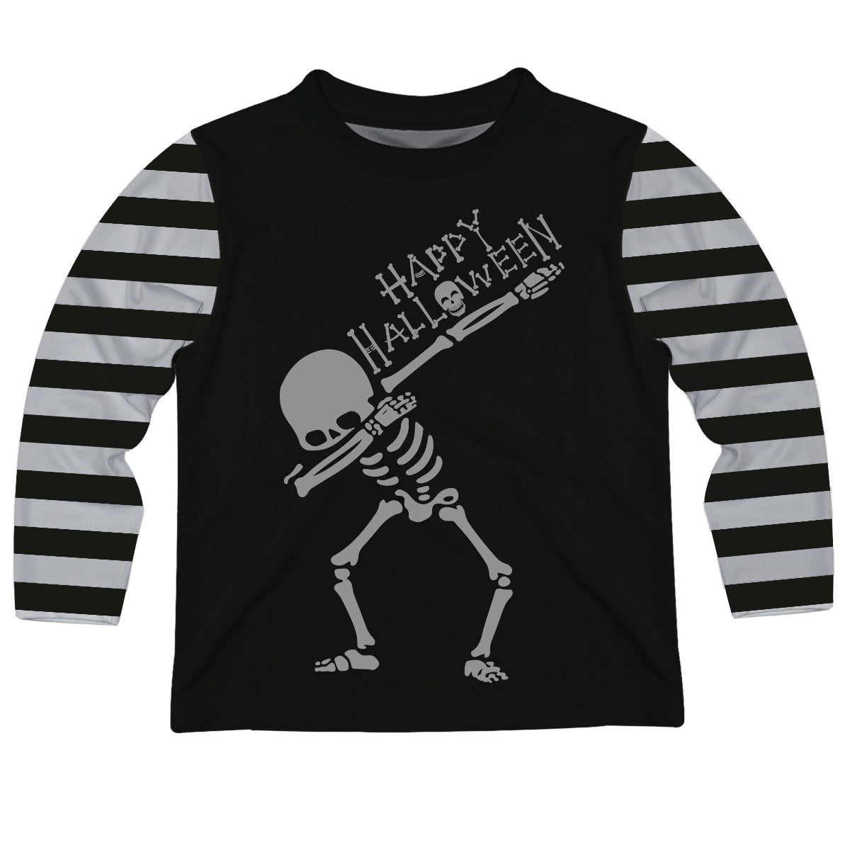 Happy Halloween Black And Gray Stripes Long Sleeve Tee Shirt