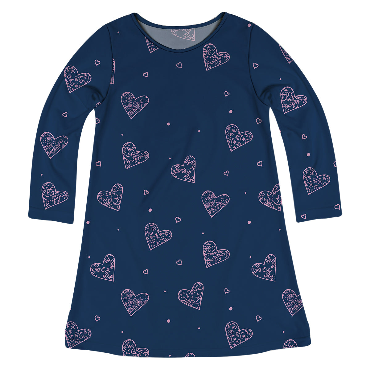 Hearts Print Monogram Navy Long Sleeve  A Line Dress - Wimziy&Co.