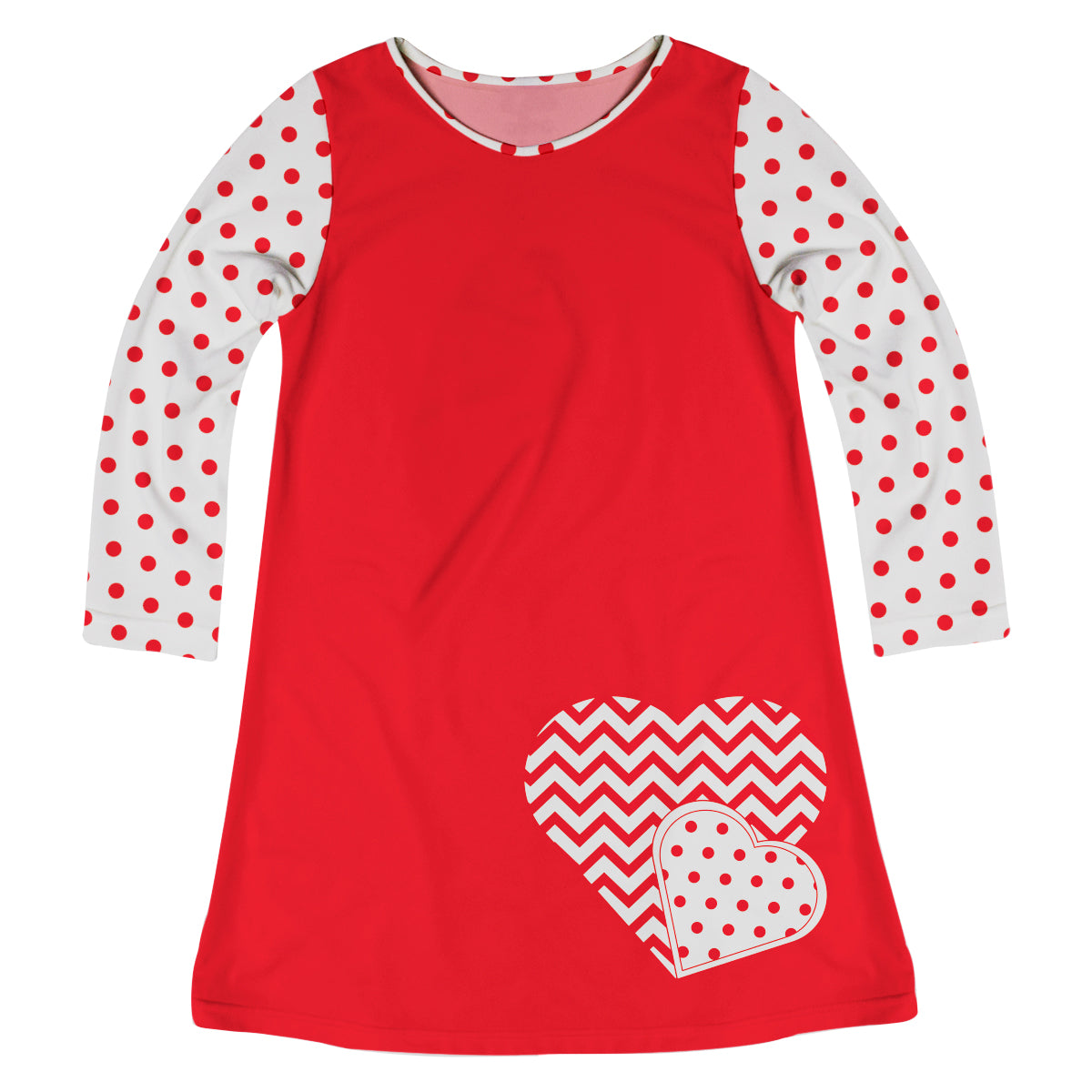 Heart Red and White Polka Dots Long Sleeve A Line Dress - Wimziy&Co.