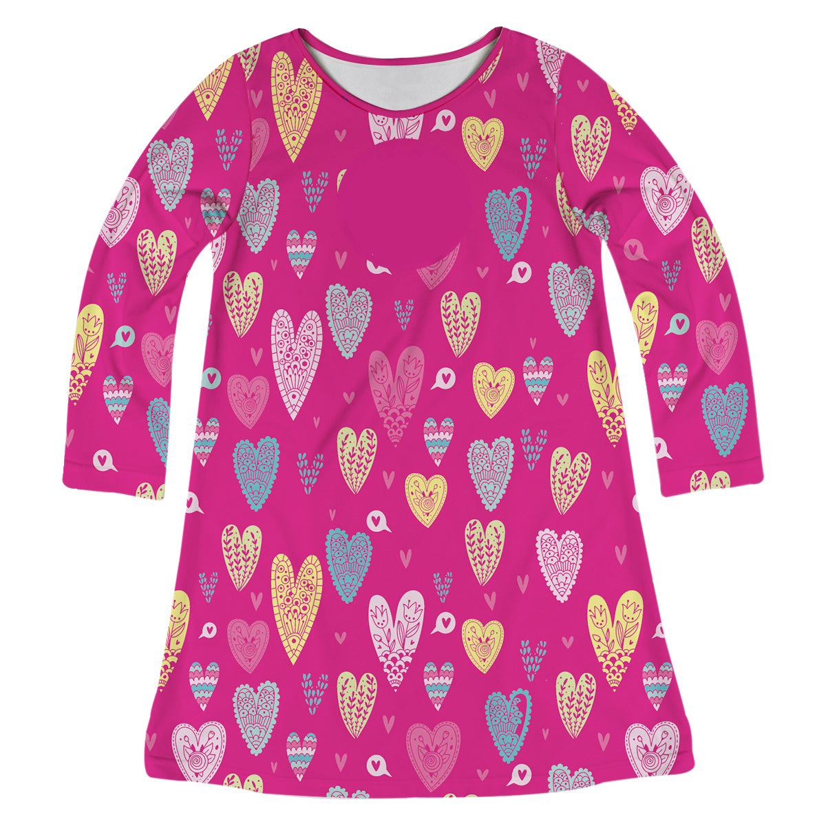 Hearts Print Monogram Hot Pink Long Sleeve A Line Dress - Wimziy&Co.