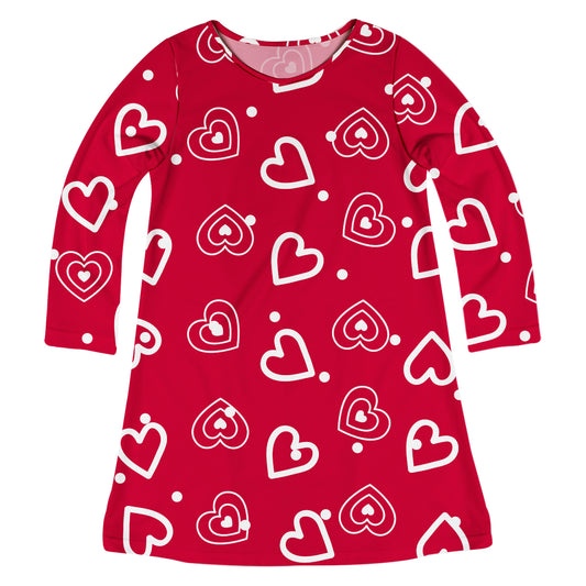 Valentines Hearts Red Long Sleeve A Line Dress - Wimziy&Co.