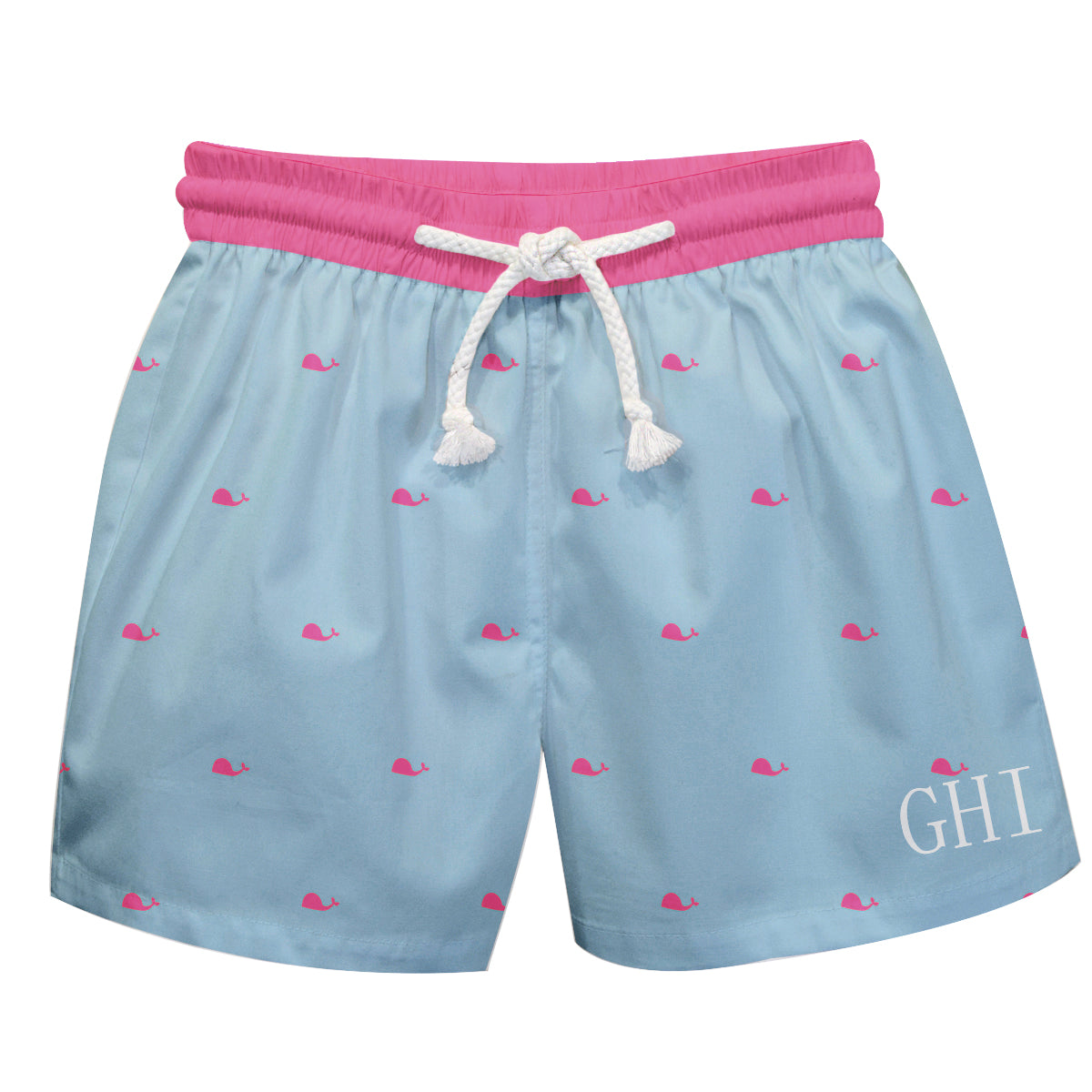 Whales Print Personalized Monogram Light Blue and Pink Swimtrunk ...