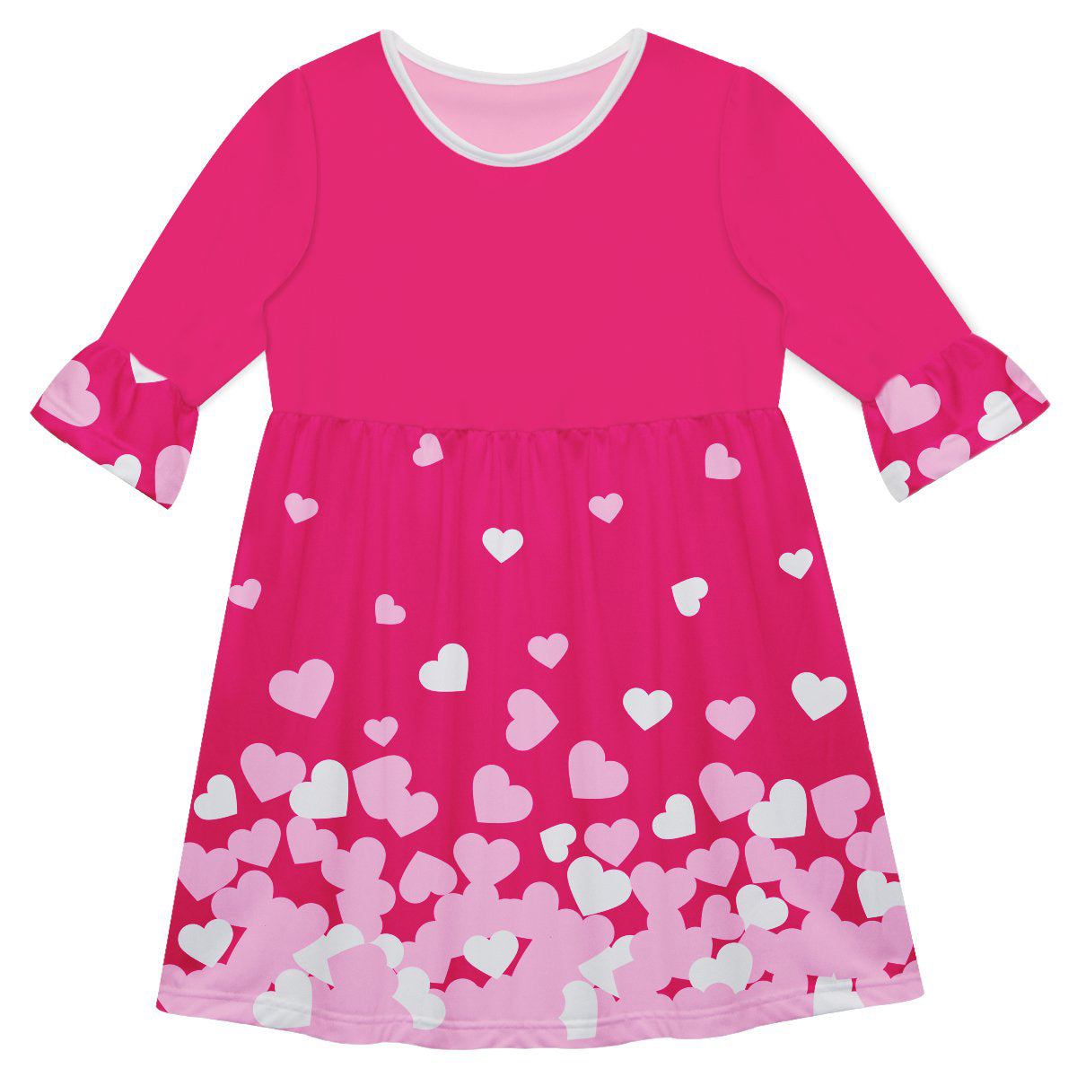 Hearts Print Monogram Hot Pink Amy Dress Three Quarter Sleeve - Wimziy&Co.